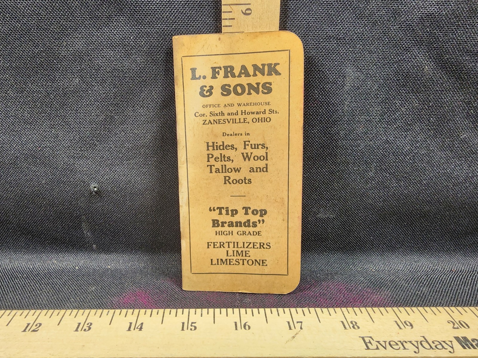Vintage Advertising Pocket Note Pad L.Frank & Sons Zanesville Ohio Used