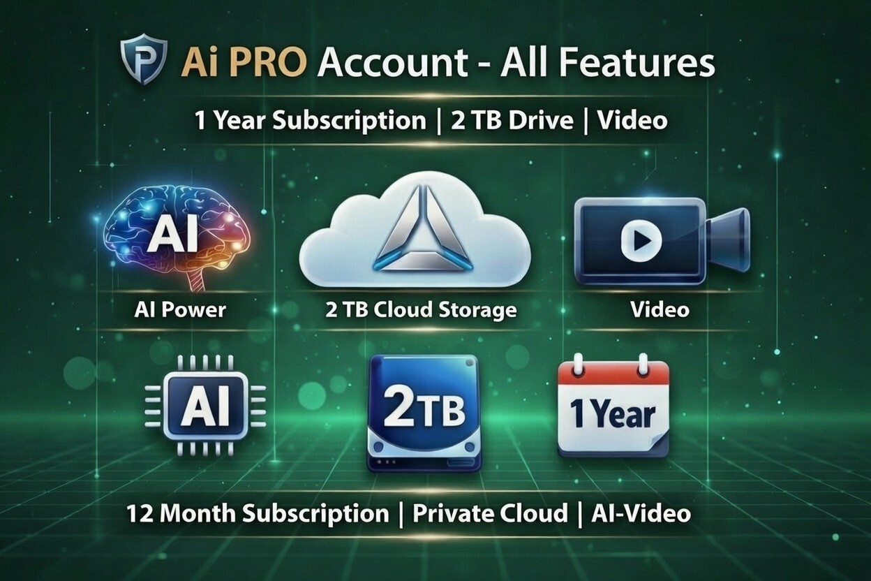 1 Year AI Pro Subscription / 2TB Drive / Private Cloud / Video/Music
