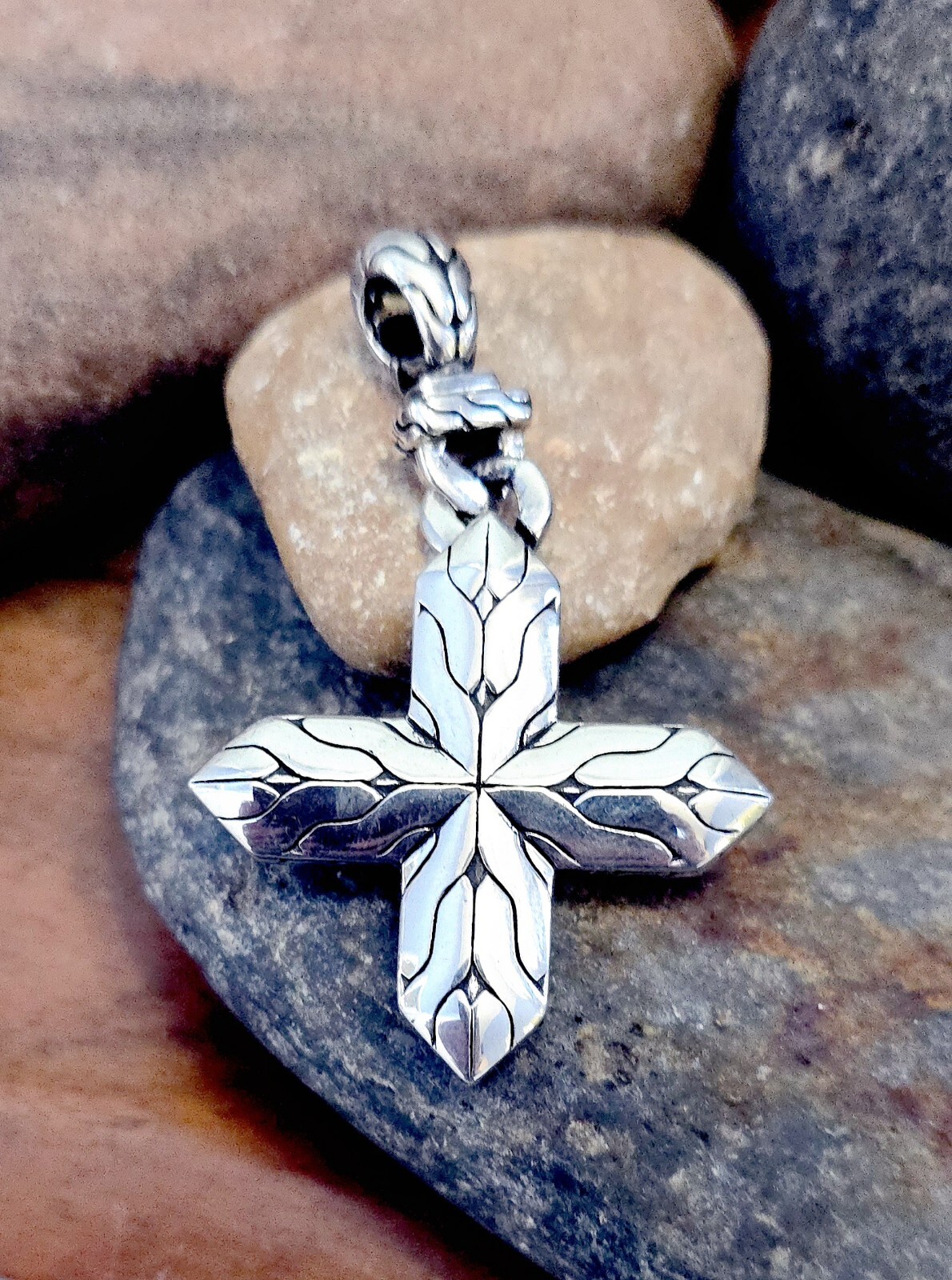 John Hardy HEAVY Cross Pendant Enhancer 18.26 Grams Sterling Silver