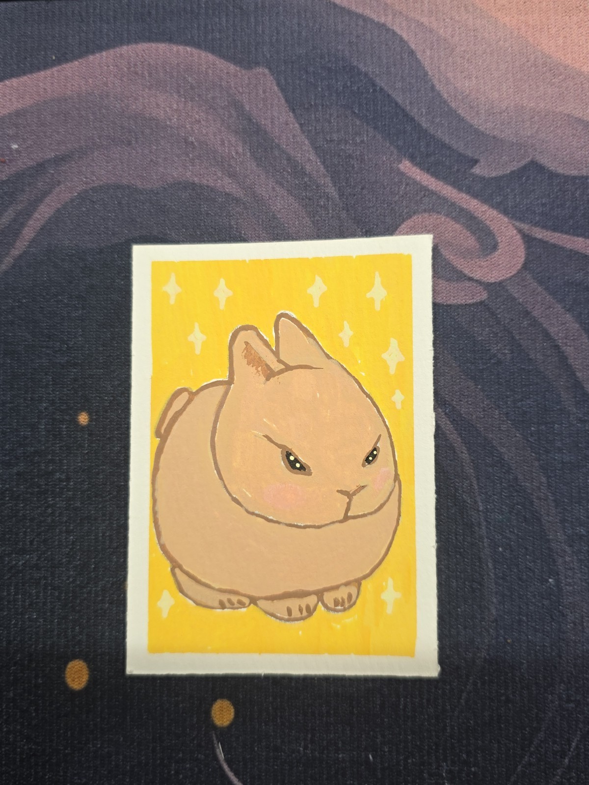 ACEO Original Art Card Grumpy Bunny Acrylic 2.5 x 3.5in By AliArtThings 