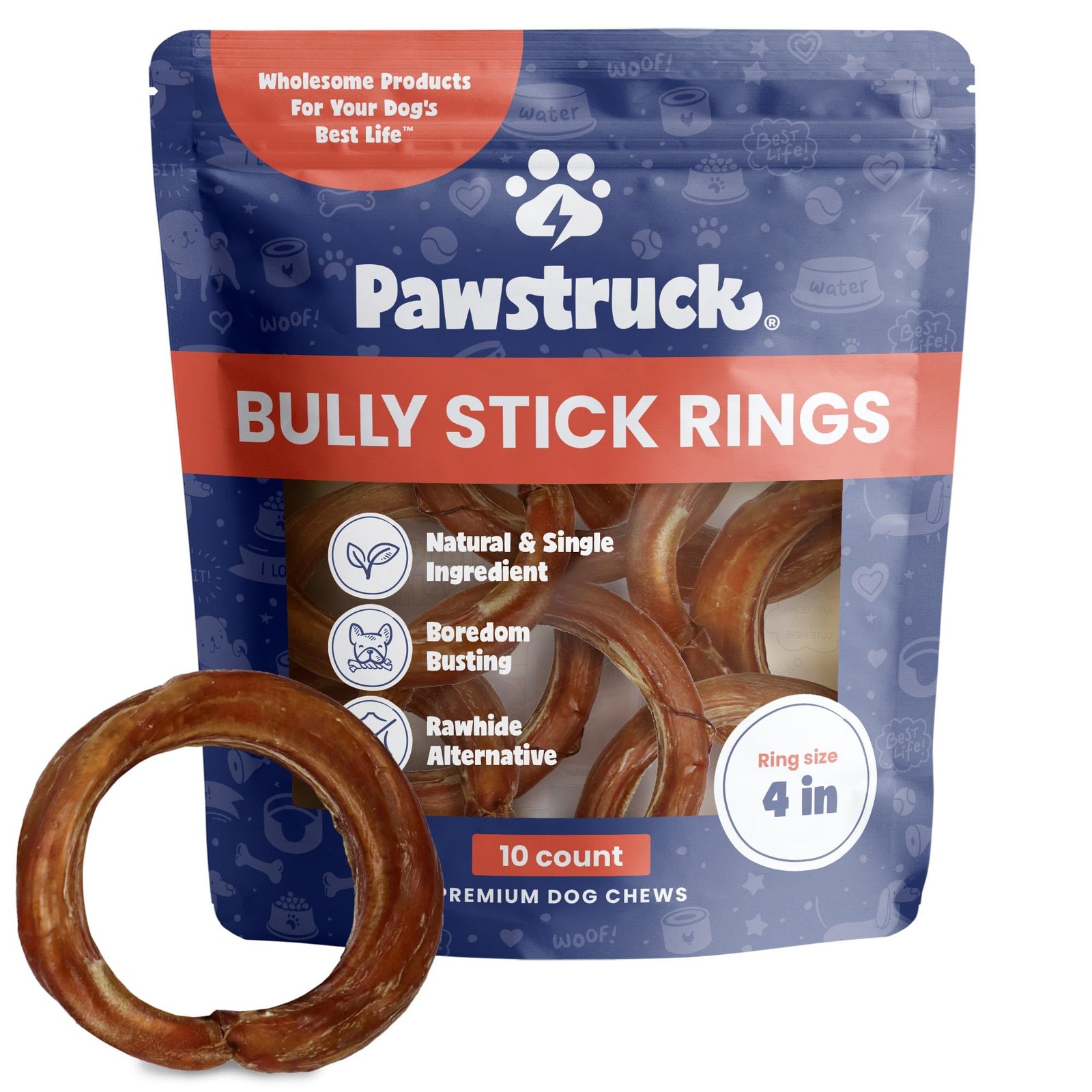 Pawstruck 4" Bully Stick Rings for Dogs - Rawhide-Free, 100% Beef, All-Natural