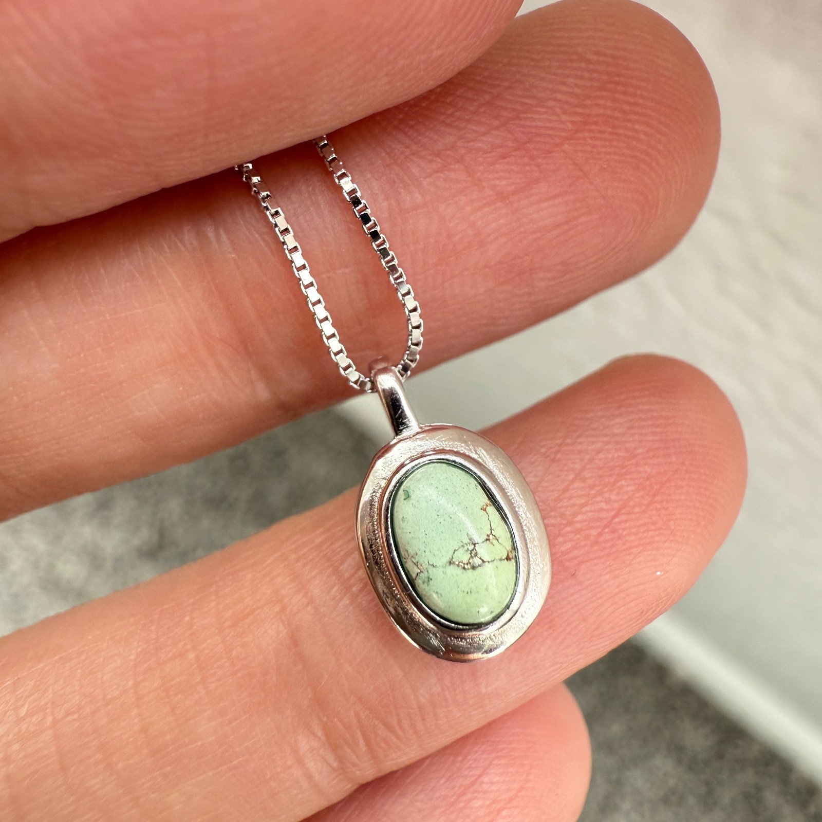 925 Sterling Silver Necklace 6x4mm Natural Turquoise Gemstone Pendant Women