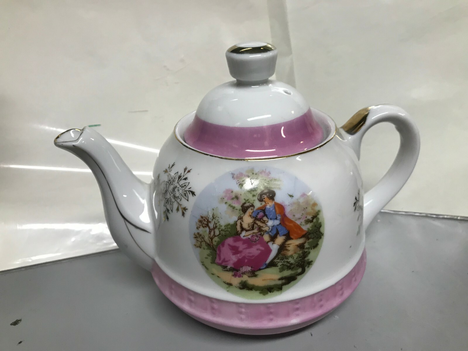 Vintage Norleans Japanese Mid Century China Teapot in Handpainted People Pattern