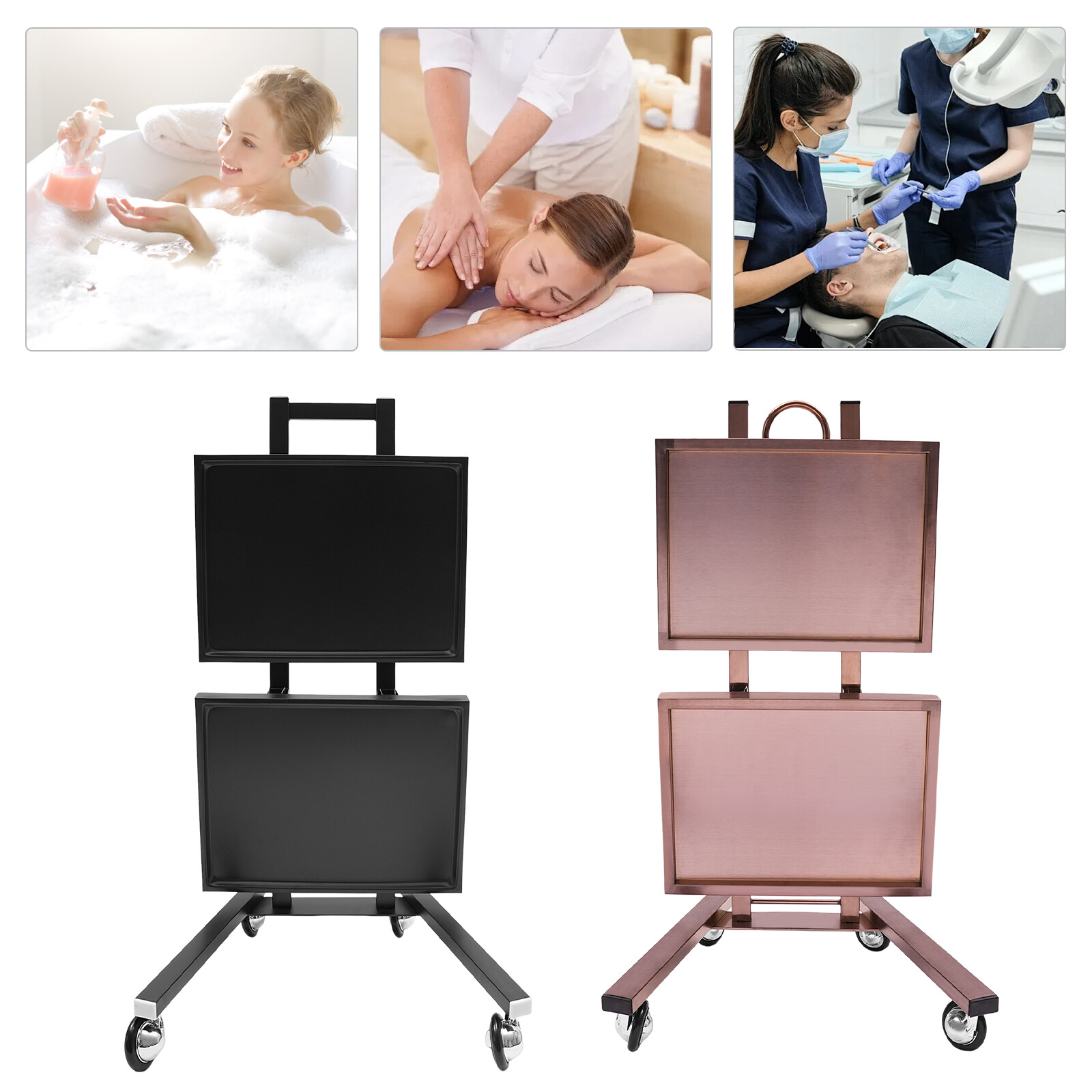 2 Layer Hairdressing Trolley Salon Trolley Salon Rolling Cart + Trays & Wheels