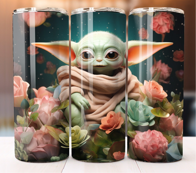 Baby Yoda  Tumbler 20oz Skinny Cup Mug Lid w/ Straw