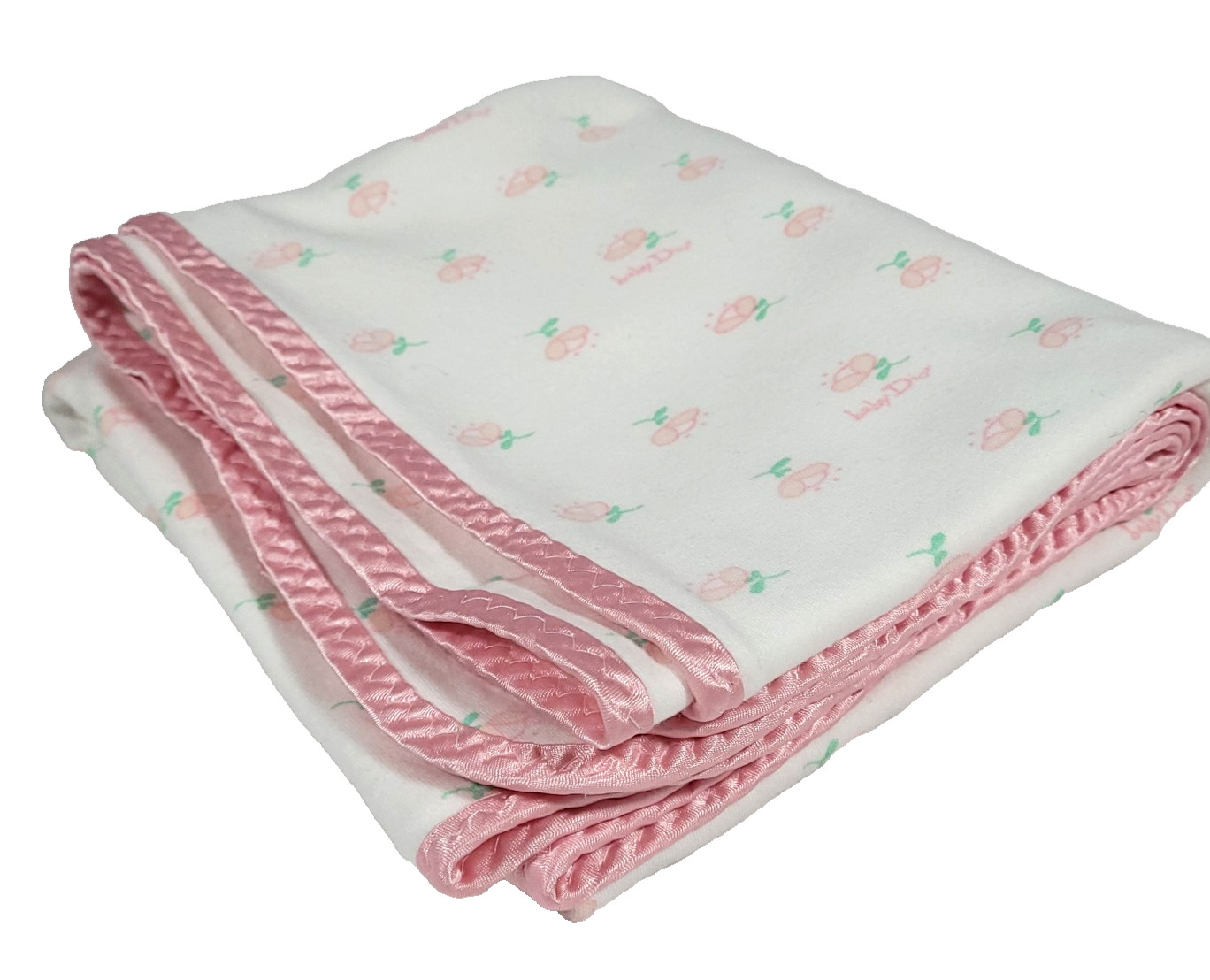 Satin Edge Floral Baby Dior Blanket 34 X 30 Cotton 2 ply Ditsy Pink White Luxury