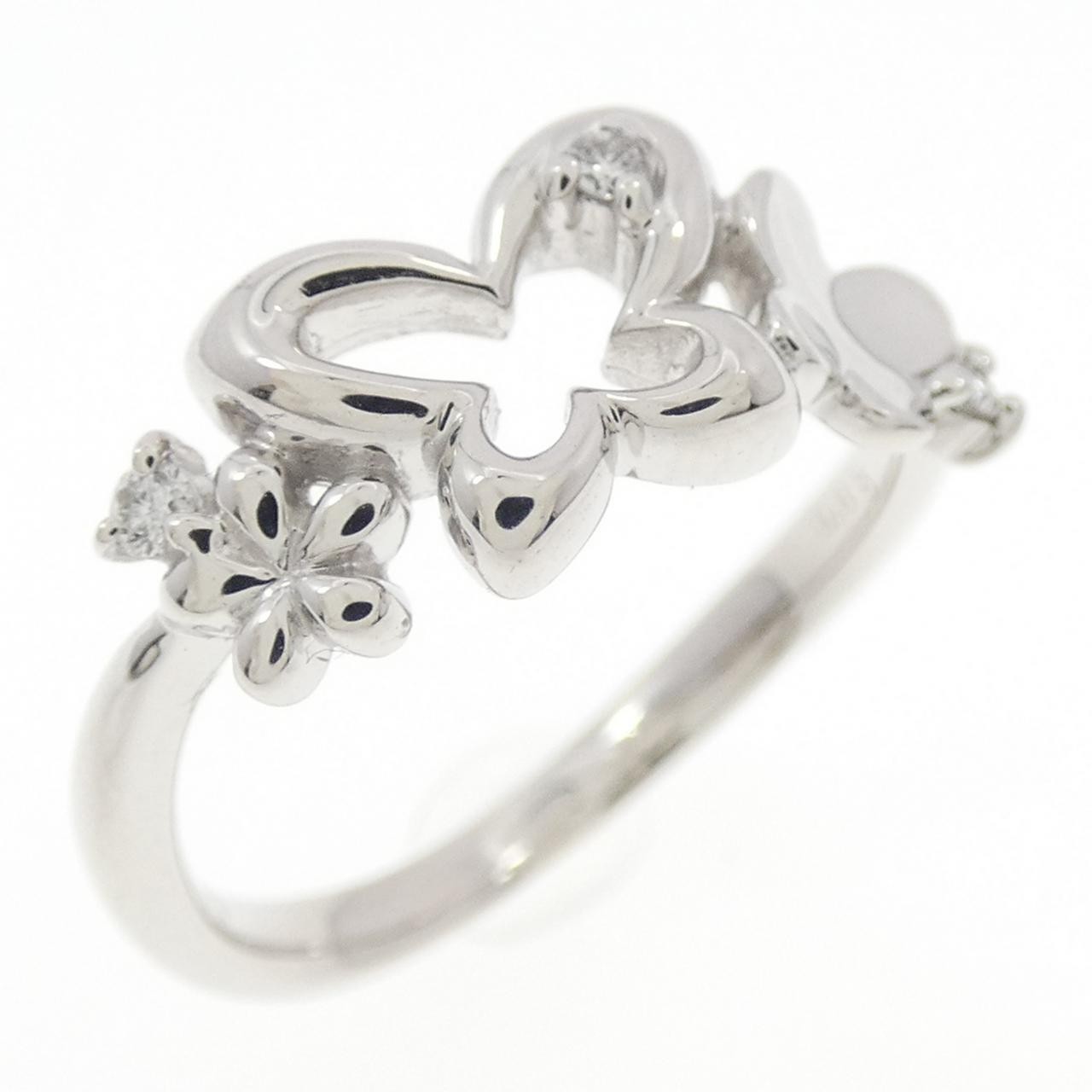 Authentic K18WG Butterfly x Flower Diamond Ring 0.03CT #260-008-061-9604