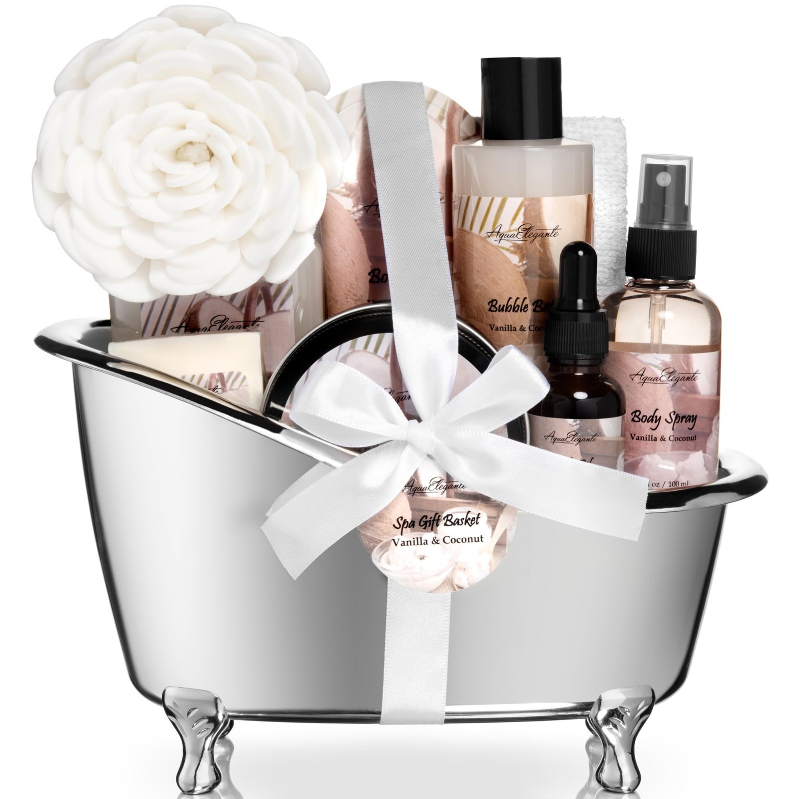 Spa Gift Baskets For Women - Luxury Bath Set With Coconut & Vanilla 10 piece 