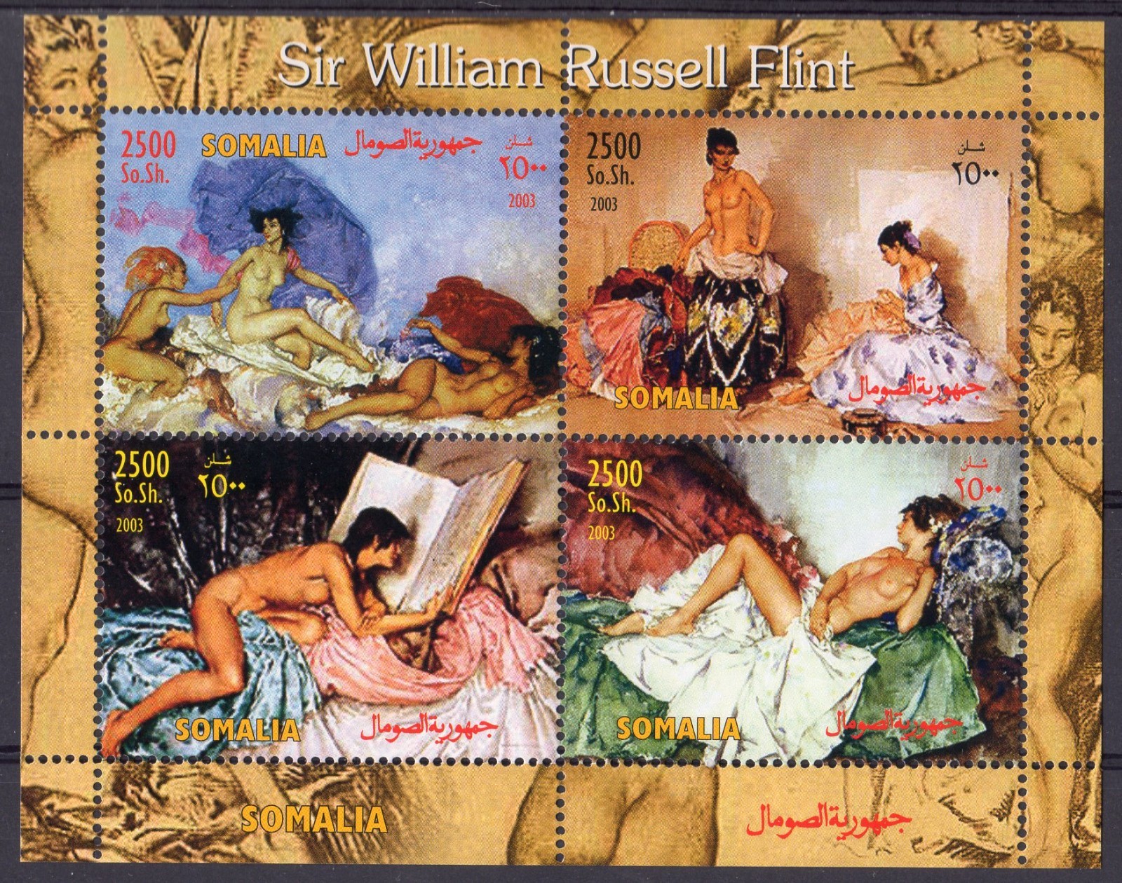Somalia 2003 SIR WILLIAM RUSSELL FLINT (1880-1969) Famous Nudes Ptgs.Sheet 4 MNH
