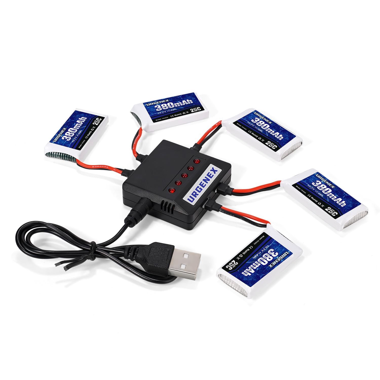 5PCS 3.7V 380mAh Drone Battery 25C 1S Lipo Battery with 5in1 Charger for SYMA...