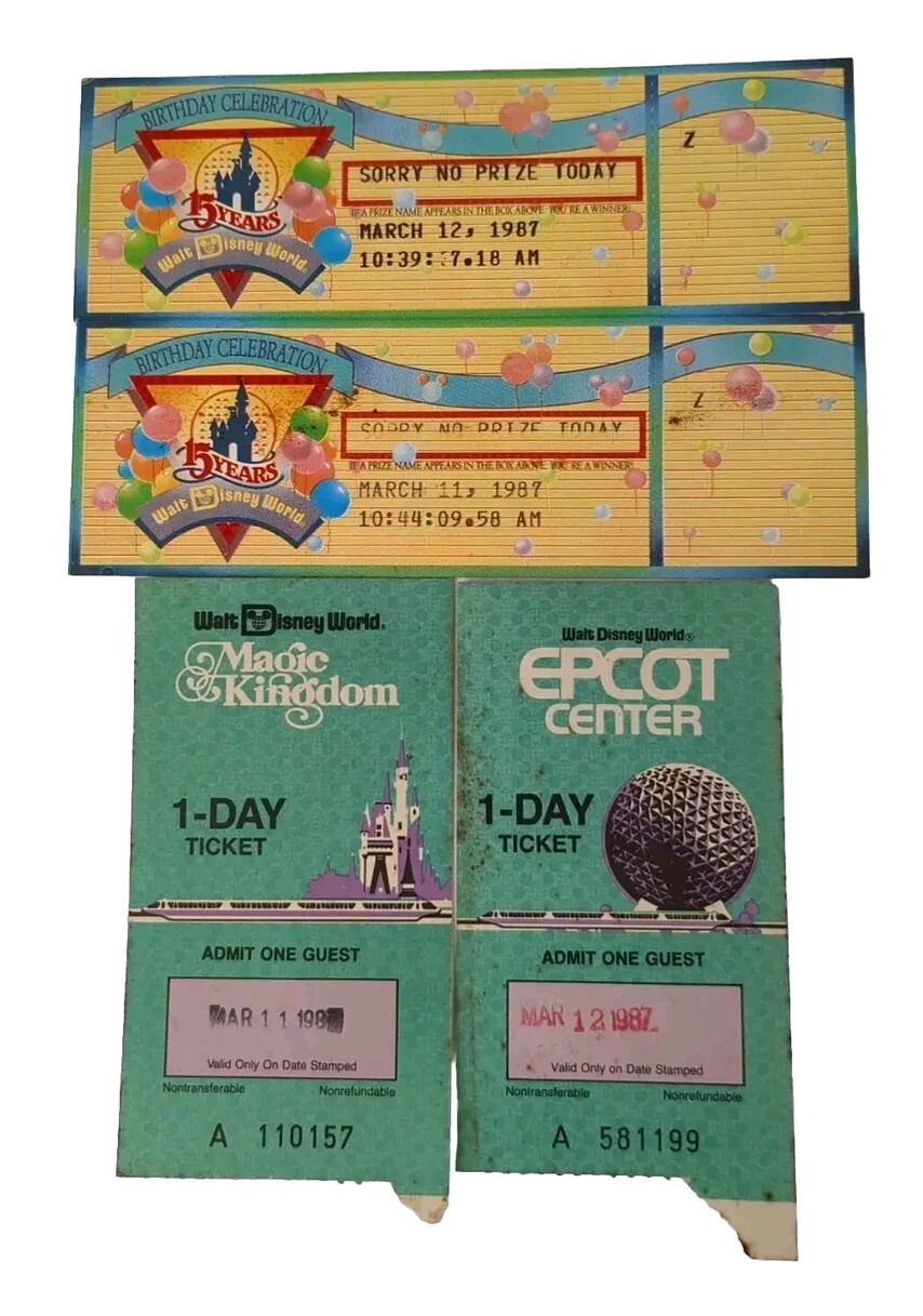 VTG Walt Disney World Epcot Center Magic Kingdom 1980's Park Tickets Ephemera 