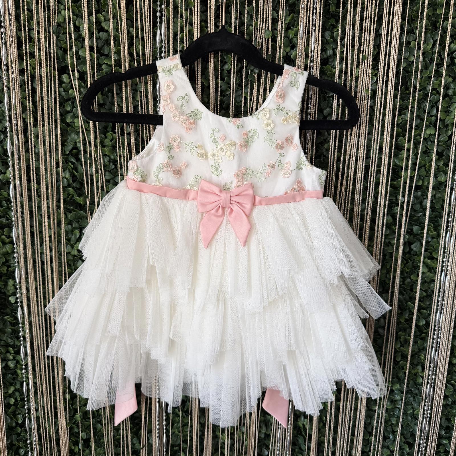 Easter Dress Adorable White and Pink Floral Baby Dress with Bow 24M