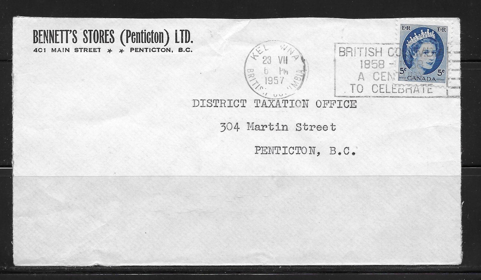 Canada - 1957 "BC Centennial 1858-1958" Slogan Cancel Cover