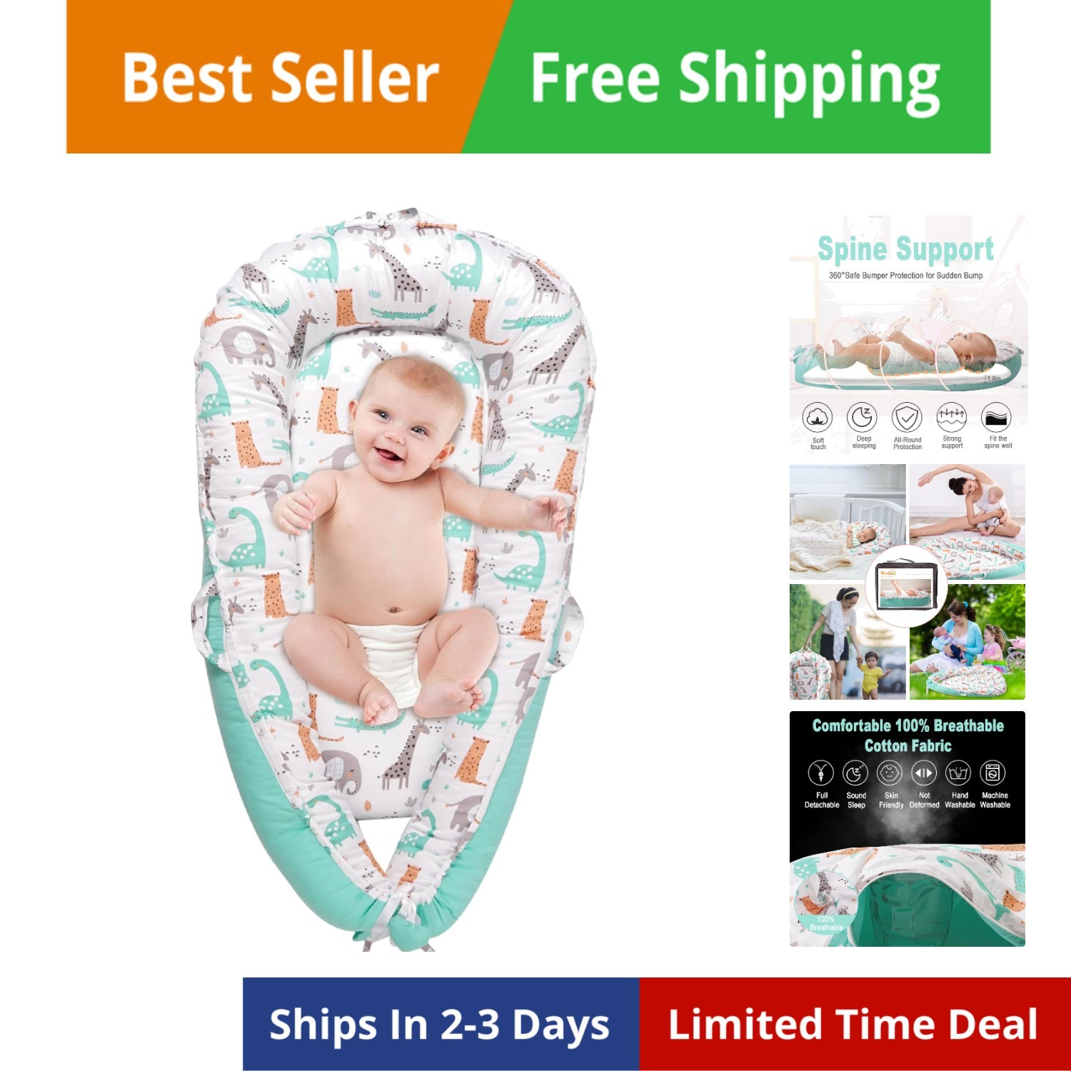 Baby Lounger Snuggle Me Lounger Fits 0-24  Newborn Infant Babies, Dinosaur