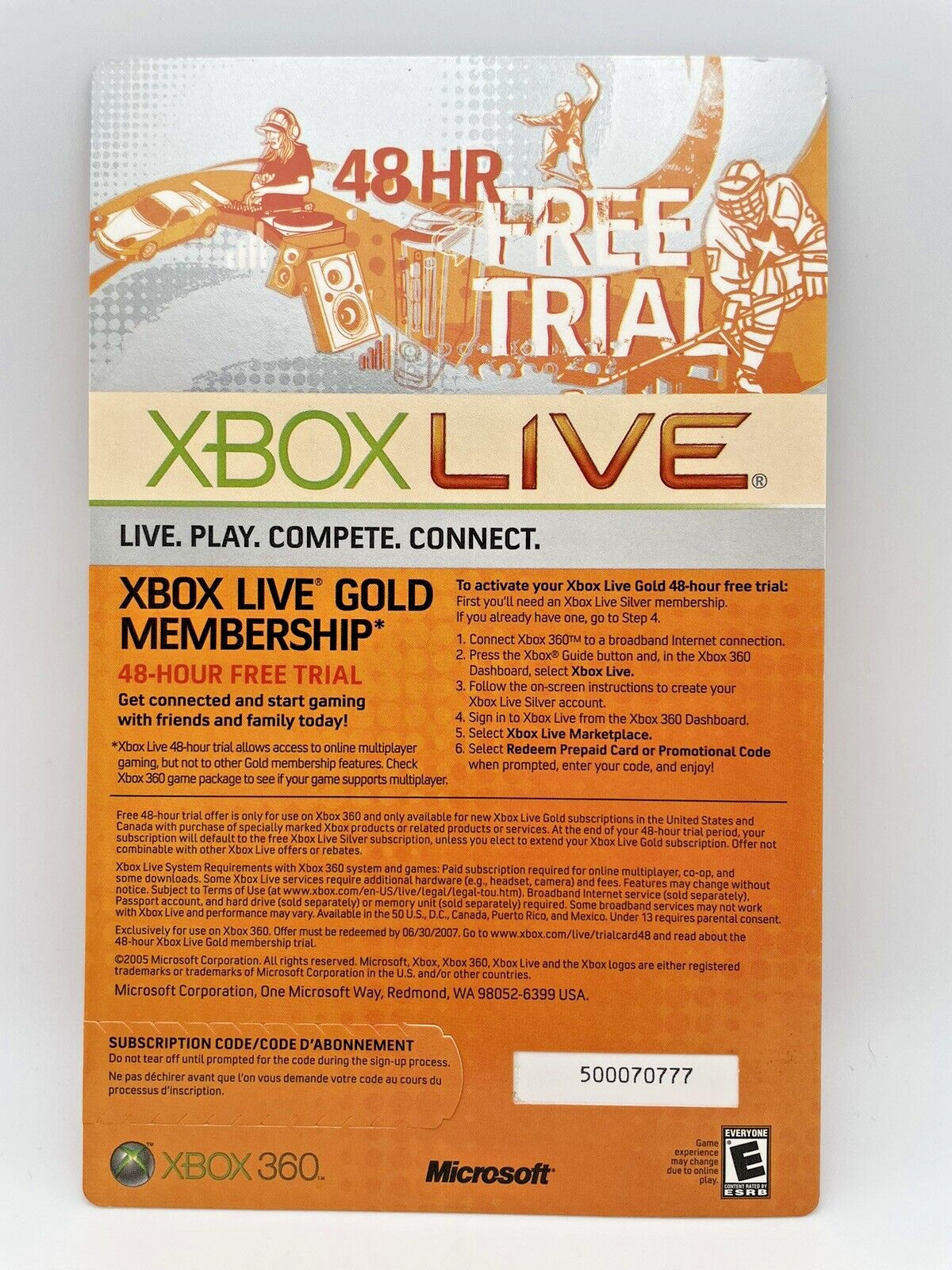 Microsoft Xbox Live Free 48 Hour Trial Gold Subscription XBOX 360 2008 SEALED!
