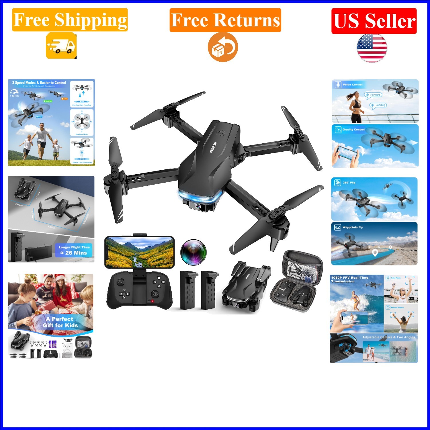 1080P HD Foldable Drone for Adults with Camera, App & Voice Control