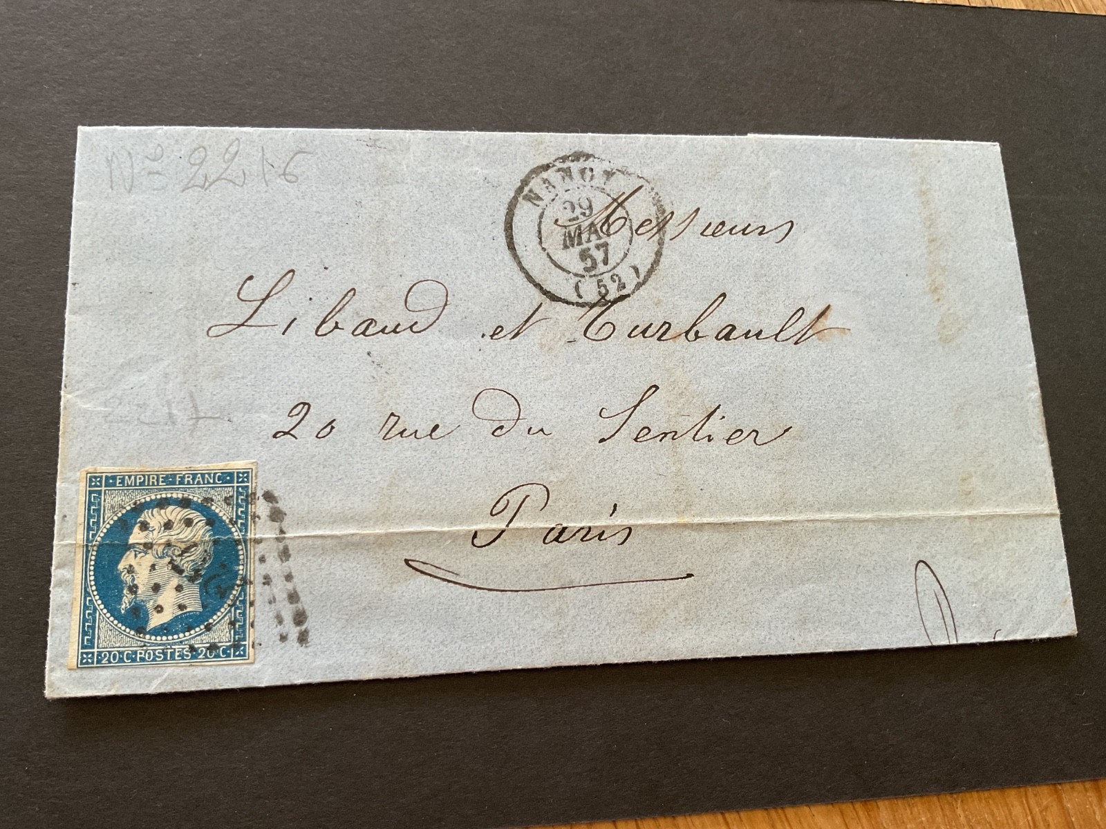 France 1857 Paris stamp cover  B3282