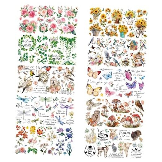  10 Sheets Spring Floral Rub on Transfer for Crafts Bird Flower Butterfly Rub 