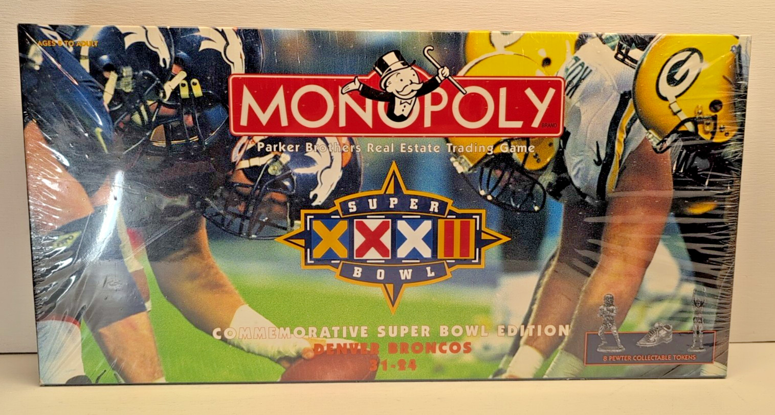 NEW! 1998 MONOPOLY SUPER BOWL XXXII DENVER BRONCOS GREEN BAY PACKERS PEWTER SEAL