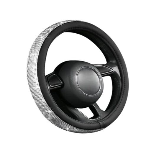 Bling Car Steering Wheel Cover, 15 Inch Sparkling Rhinestone Auto White