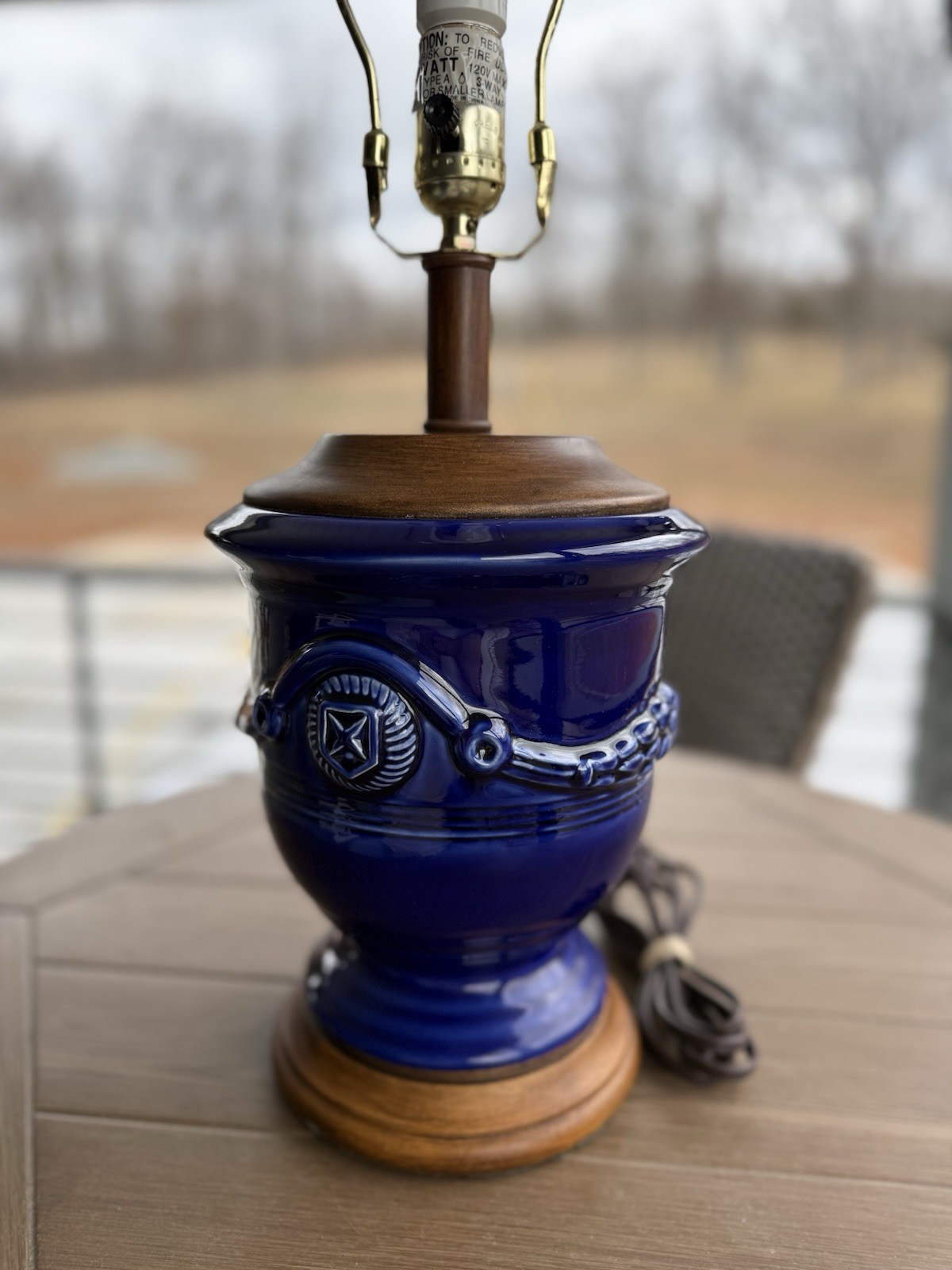 Vintage Cobalt Blue Glazed Ceramic Table Lamp In An Urn Or Vase Form 