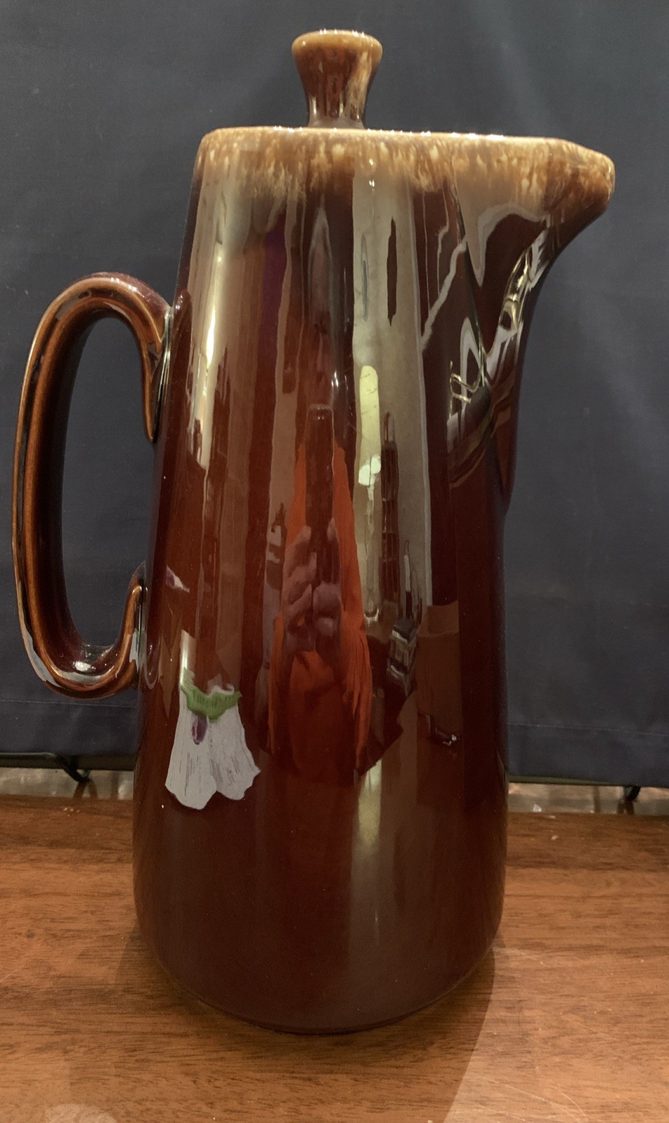 Vintage Pottery Hulk Brown Drip Glaze Carafe~ Pitcher W/lid Oven- Proof