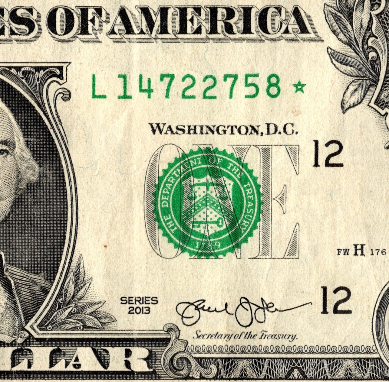 2013 L Star note Fancy Serial Number Regular Run