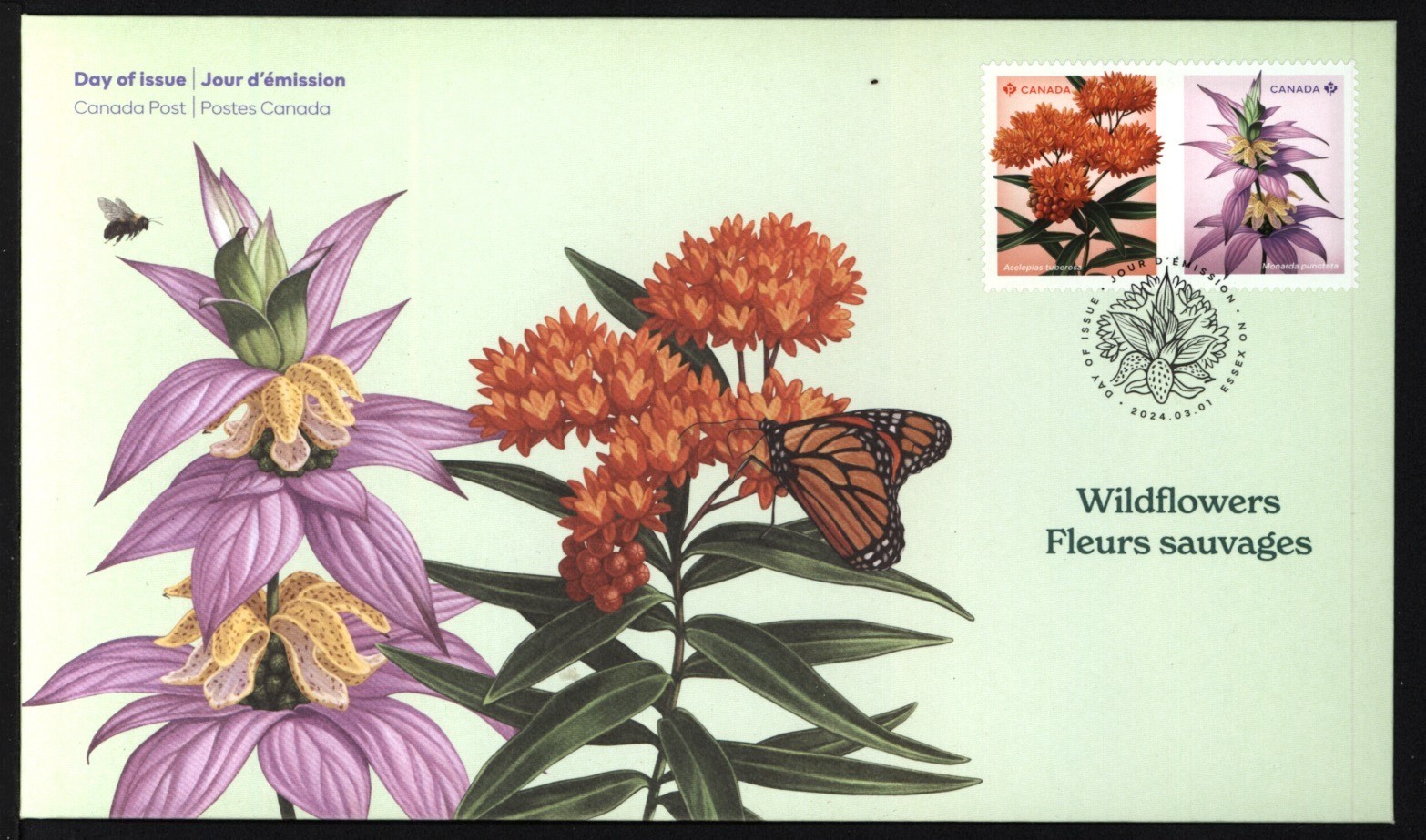 CANADA FIRST DAY COVER FDC3416-3417, REGIONAL FLOWERS ISSUED 03-01-2024