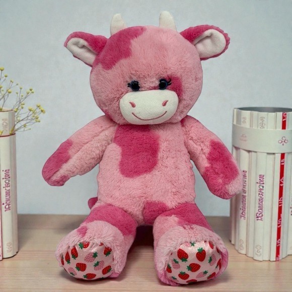Build a Bear BAB Strawberry Pink Milkshake Spotted Cow Stuffed Animal Plush 18"