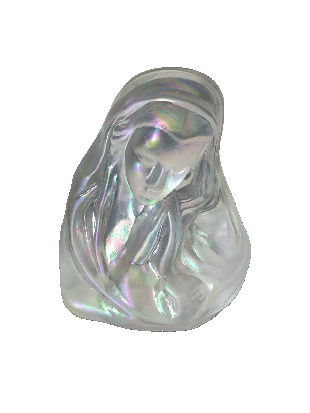 Fenton Iridescent Glass Madonna Virgin Mary Tea Light Candleholder Vintage 
