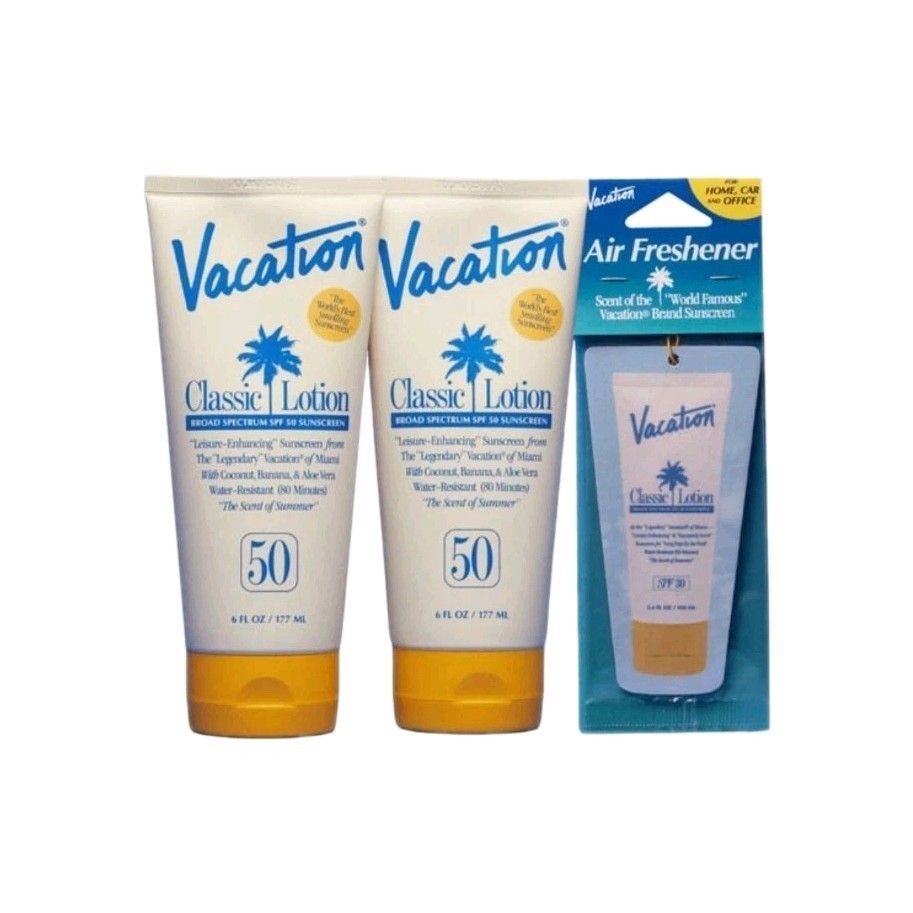 Vacation Classic Lotion Sunscreen SPF 50  2 Pk 12 Oz Total Bonus Air Freshener 
