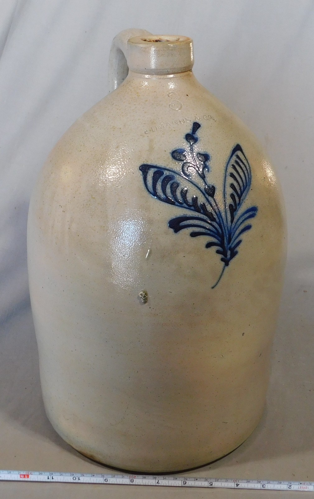 Antique stoneware jug Edmands & Co. cobalt flower decoration 3-gallon ca. 1855