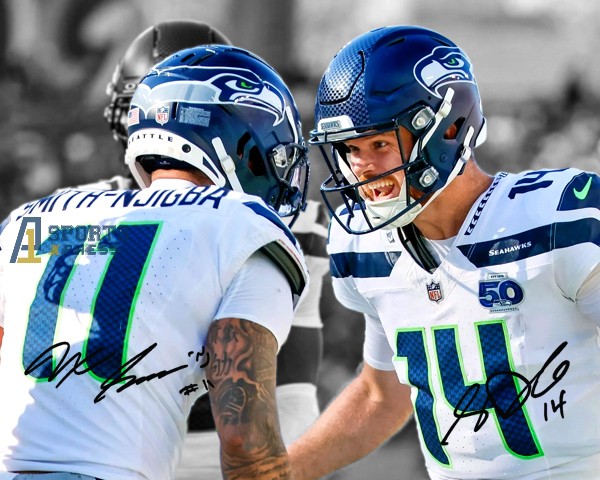 Sam Darnold Jaxon Smith Njigba Seattle Seahawks Signed Photo Autograph Print