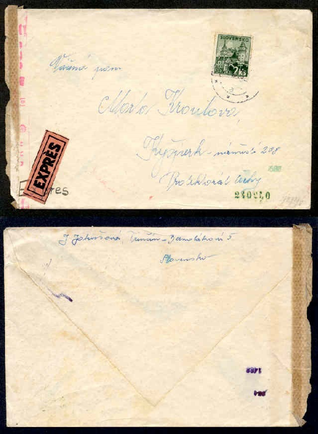 SLOVAKIA 1943 CENSOR EXPRESS INTERNAL