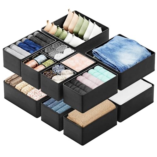  Drawer Organizer Clothes Dresser Organizer Bins for Nursery, 12 Pack Black