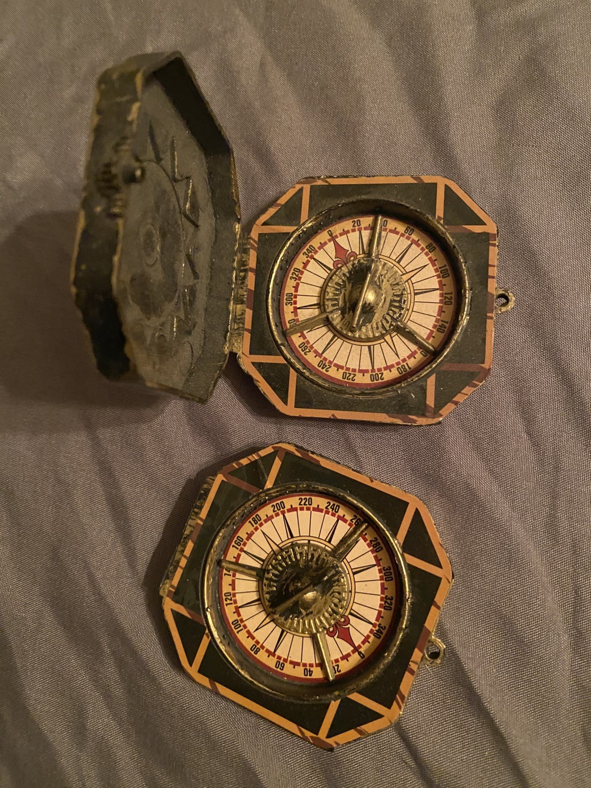 Set of 2 Pirate Compass Props – Distressed Nautical Decor Non-Working Replica