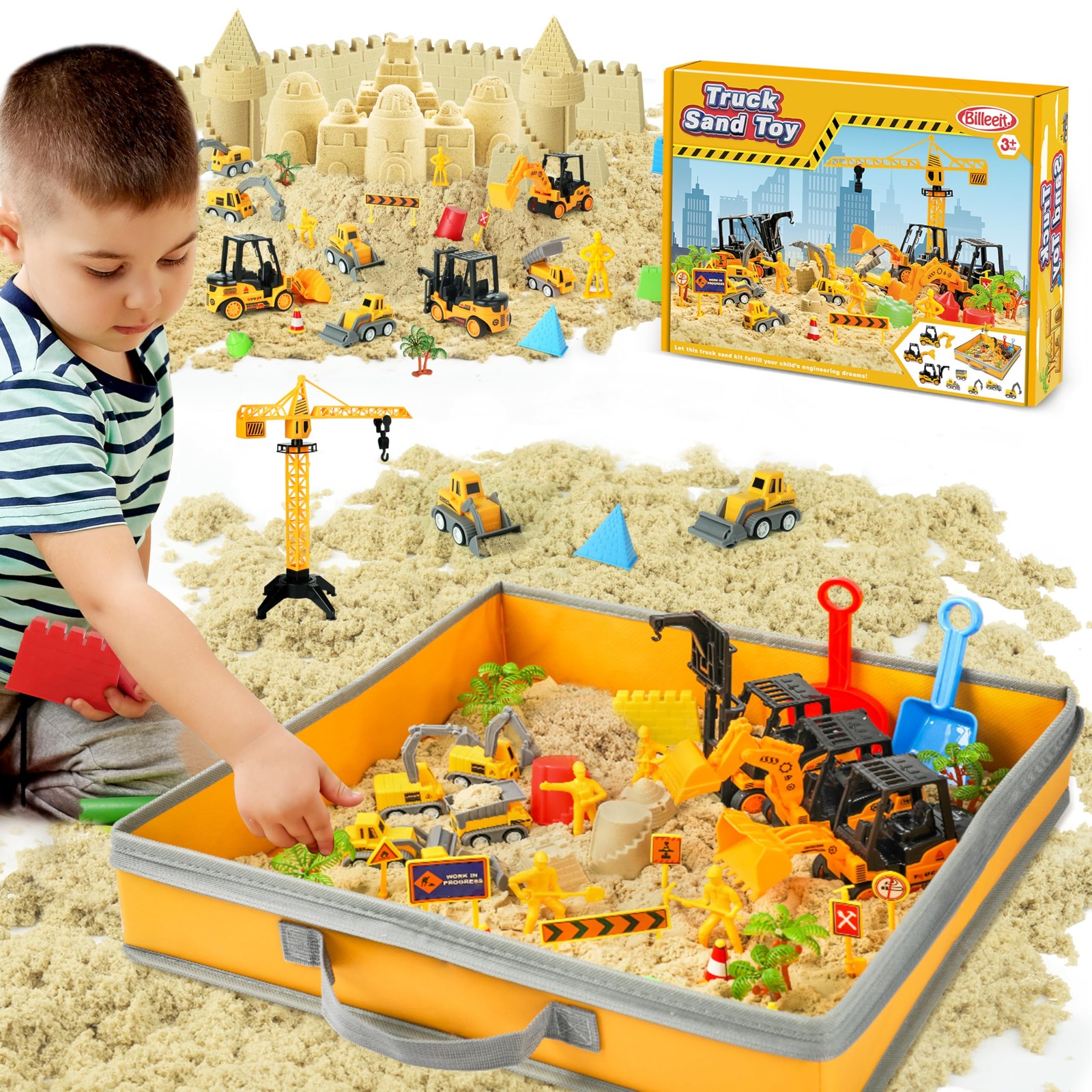Sand Construction Kit with Big Foldable Sandbox and 2.2lbs Moldable Sensory P...