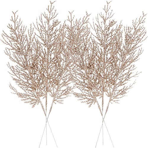 -Pack Artificial Glitter Pine Tree Twig Ornaments, Decorative 24 Champagne
