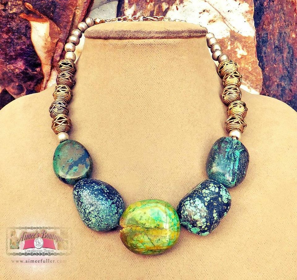 Aimee Fuller Dragon Turquoise Medley Pendant Necklace African Handmade Brass