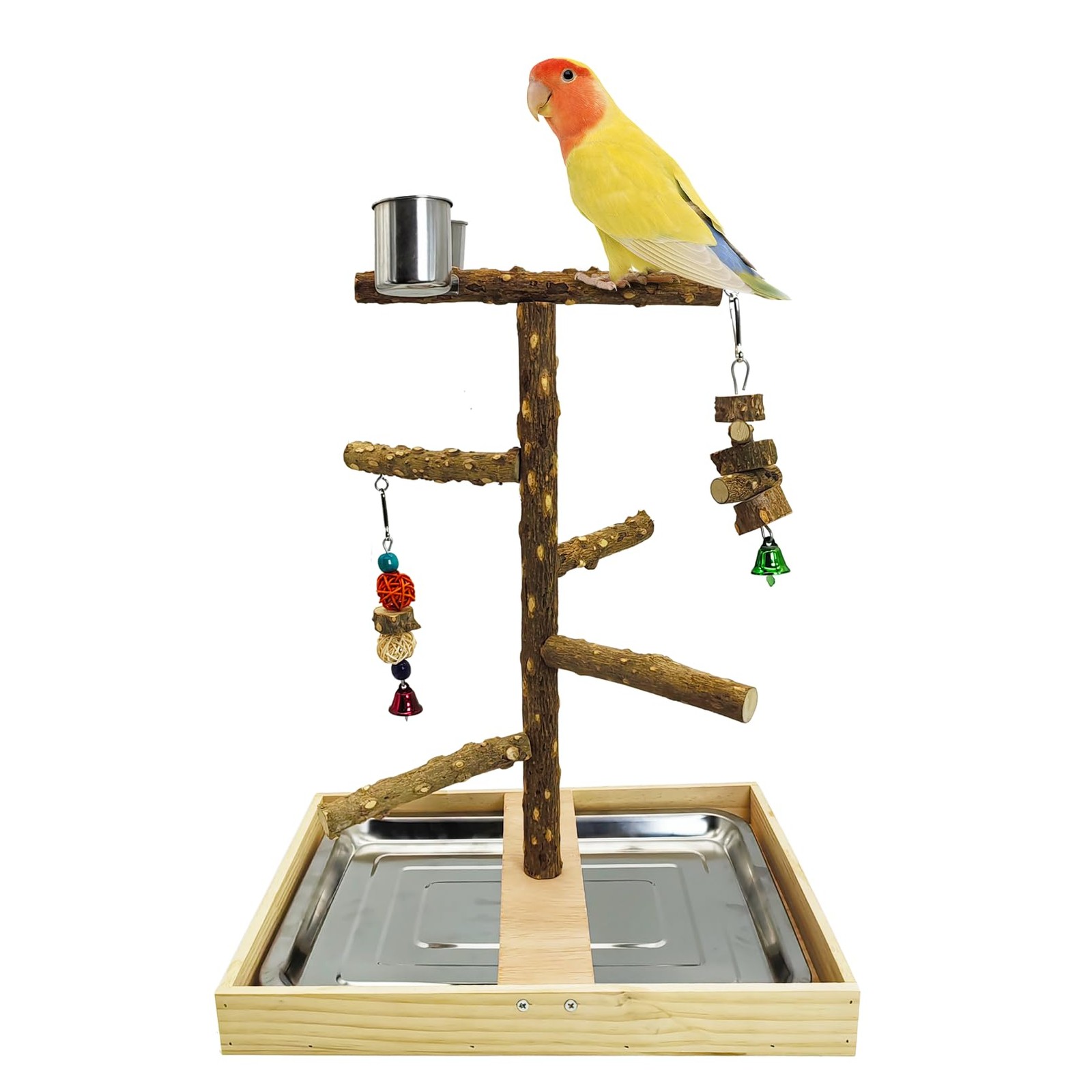 Tfwadmx Bird Perch Natural Wood Stand Parakeet Playground Toy Parrot L, Brown 