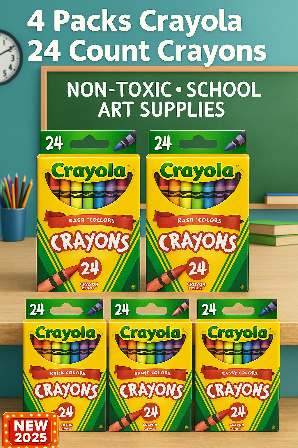 4 Packs Crayola 24 Count Crayons – Non-Toxic Coloring School Art Supplies NEW