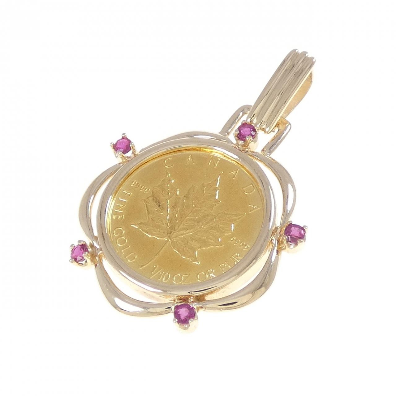 Authentic 14KYG (frame) Ruby Coin Pendant #260-002-325-2455