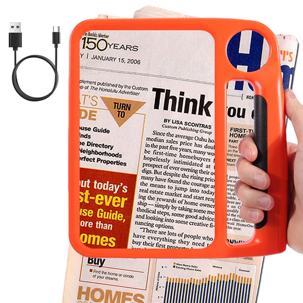 5X 10X Full Page Magnifying Glass for Reading, Rechargeable with 48 Orange 
