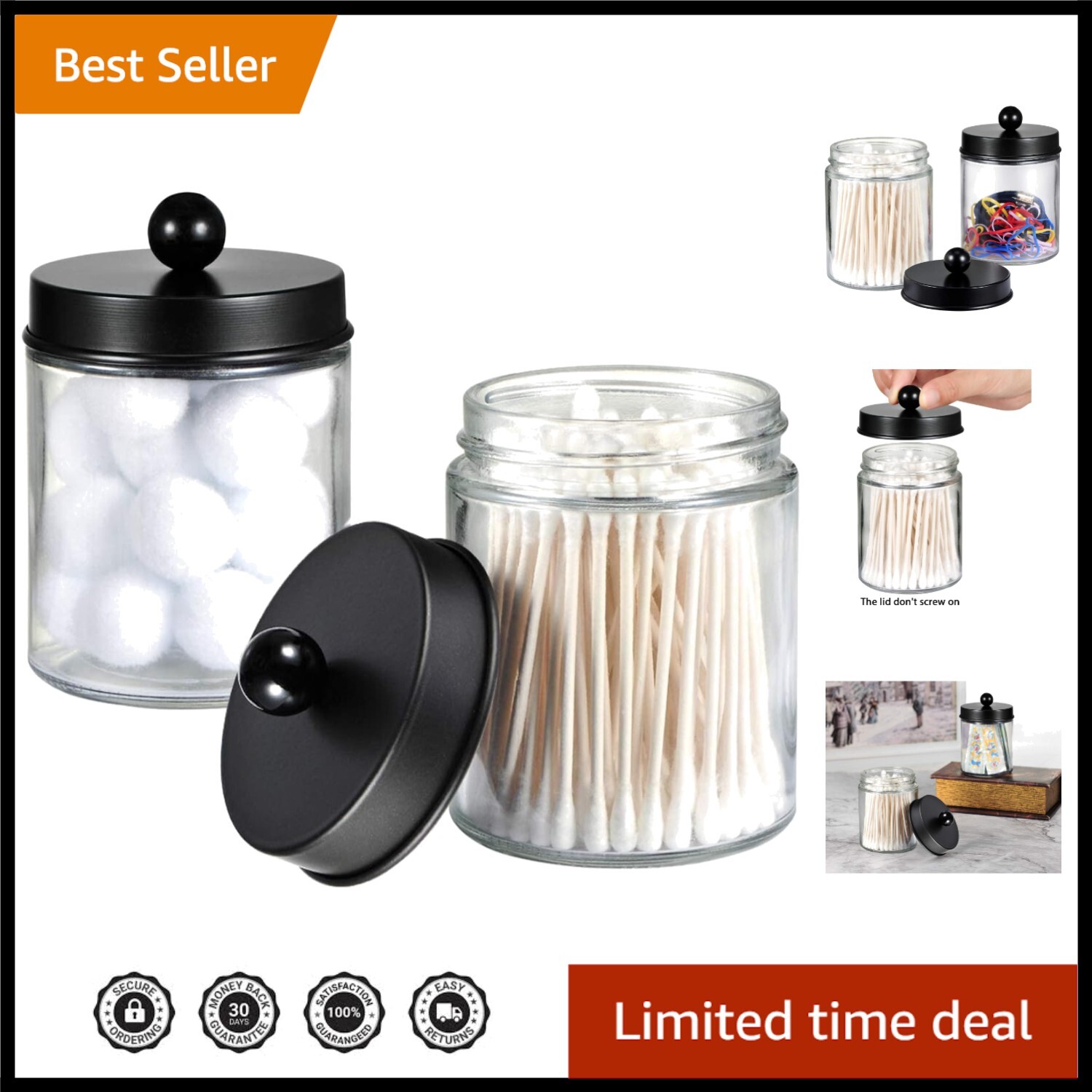 Chic Glass Apothecary Jars with Stainless Steel Lids - 2 Pack for Essentials