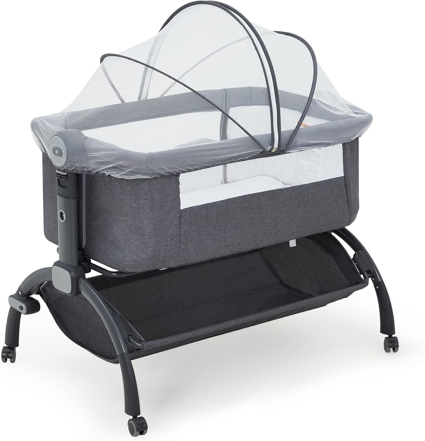 3-in-1 Baby Crib Bedside Sleeper with Wheels & Mosquito Net for Newborn Toddler