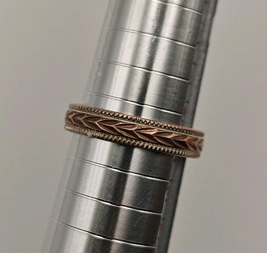 Vtg WM Wheeler Copper Wedding Band Patterned Ring 3mm Size 6.75 Signed