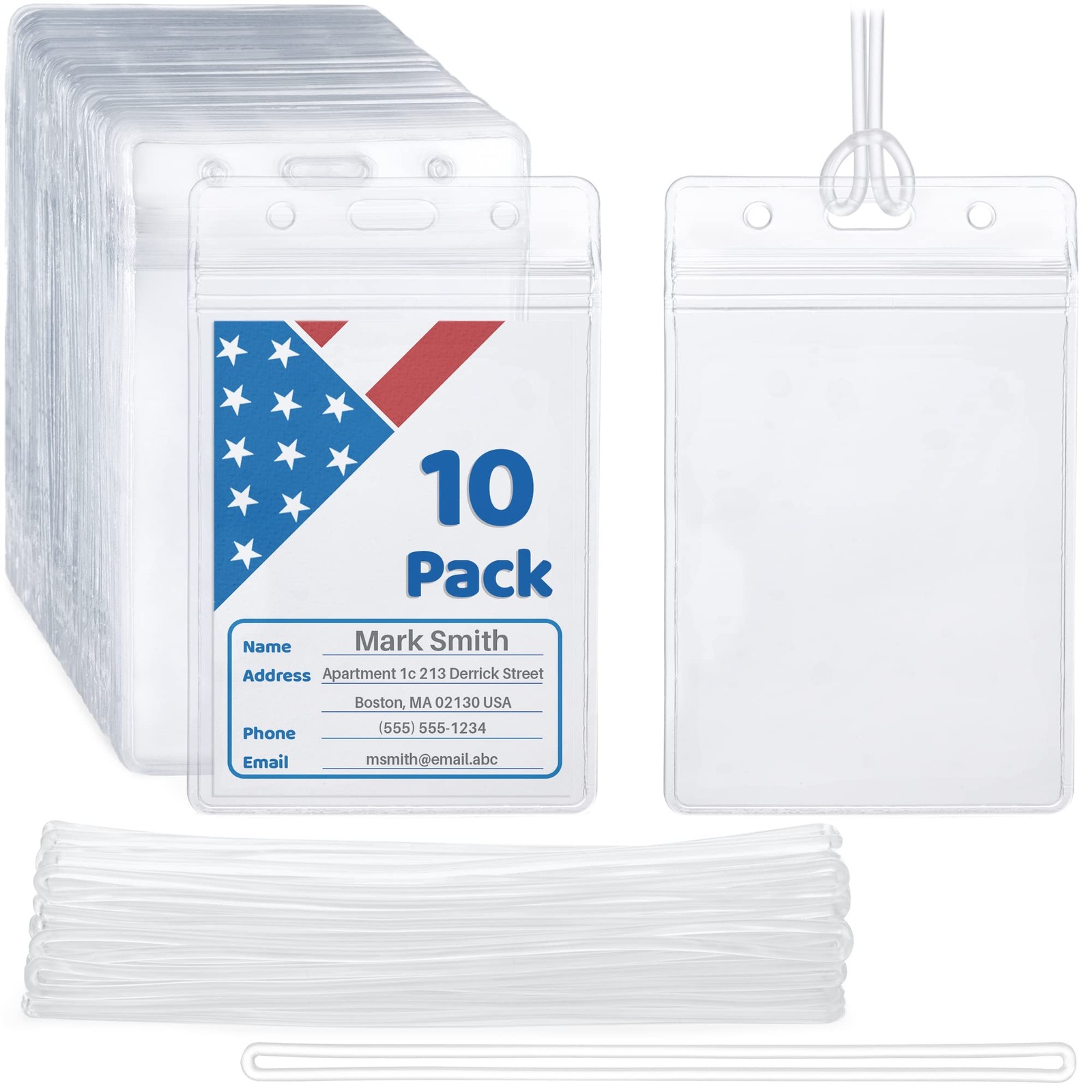 USA Luggage Tags with Transparent Loops Clear, 10 Pack, Waterproof Travel Bag...