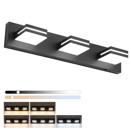  LED Modern Bathroom Vanity Light Fixtures (24-Inch)(5CCT, 3-Light Matte Black