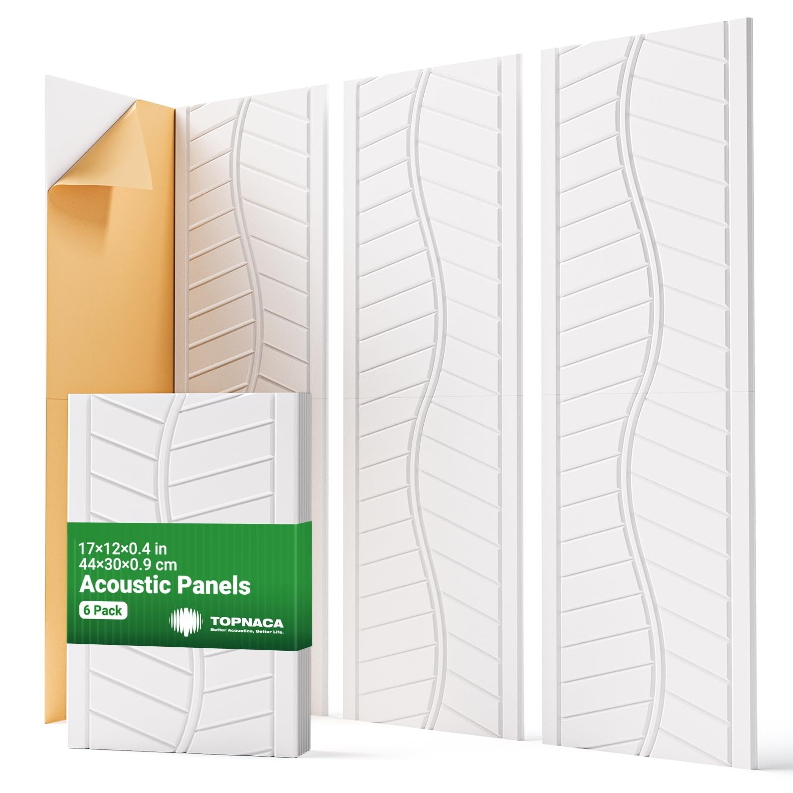 6 Pack Acoustic Panels Sound Absorbing for Recording Studio Walls, White Self...