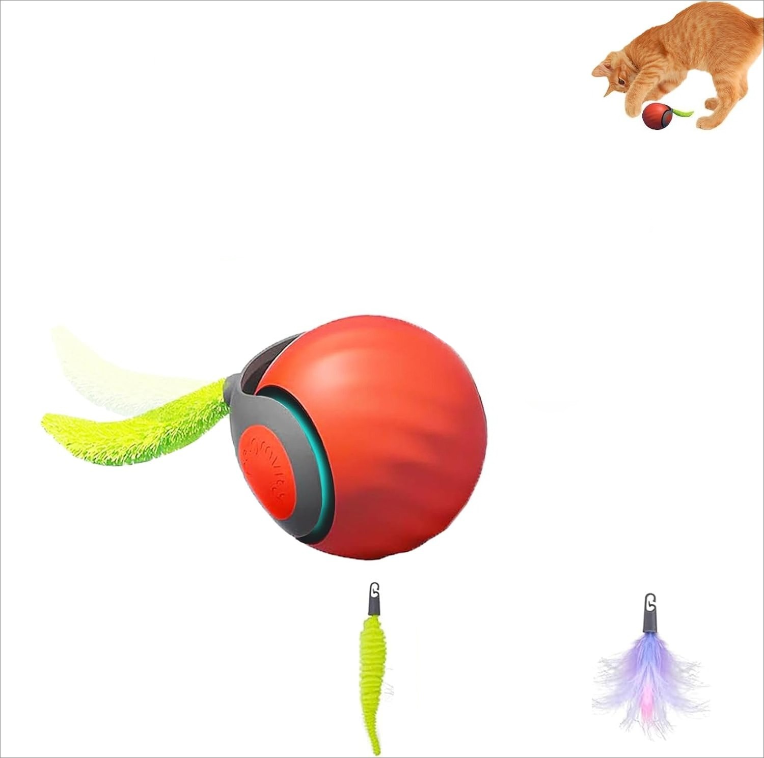  Interactive Cat Toy Ball USB Rechargeable w/ Tail Smart Motion Pet Toys Indoor